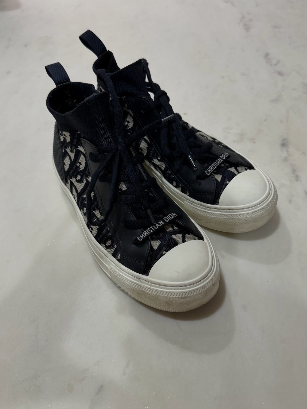 Dior Navy and White High-Top Signature Canvas Sneakers